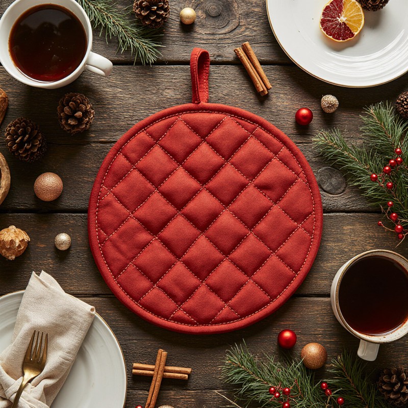 Presina rotonda rossa natalizia in cotone – Collezione Ambrosia Presina rotonda rossa natalizia in cotone – Collezione Ambrosia