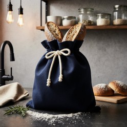 Sacco portapane in cotone blu scuro – Stile raffinato e naturale Zefiro