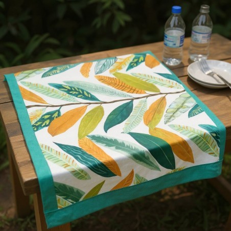Arborea Runner in cotone con foglie tropicali