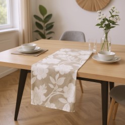 Set runner e cuscini collezione Igea fiori panna su fondo beige - lemoire home