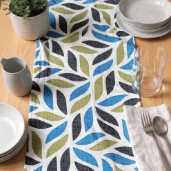 Runner in cotone, con foglie stilizzate moderne in due varianti cromatiche - Contemporaneo e made in Italy