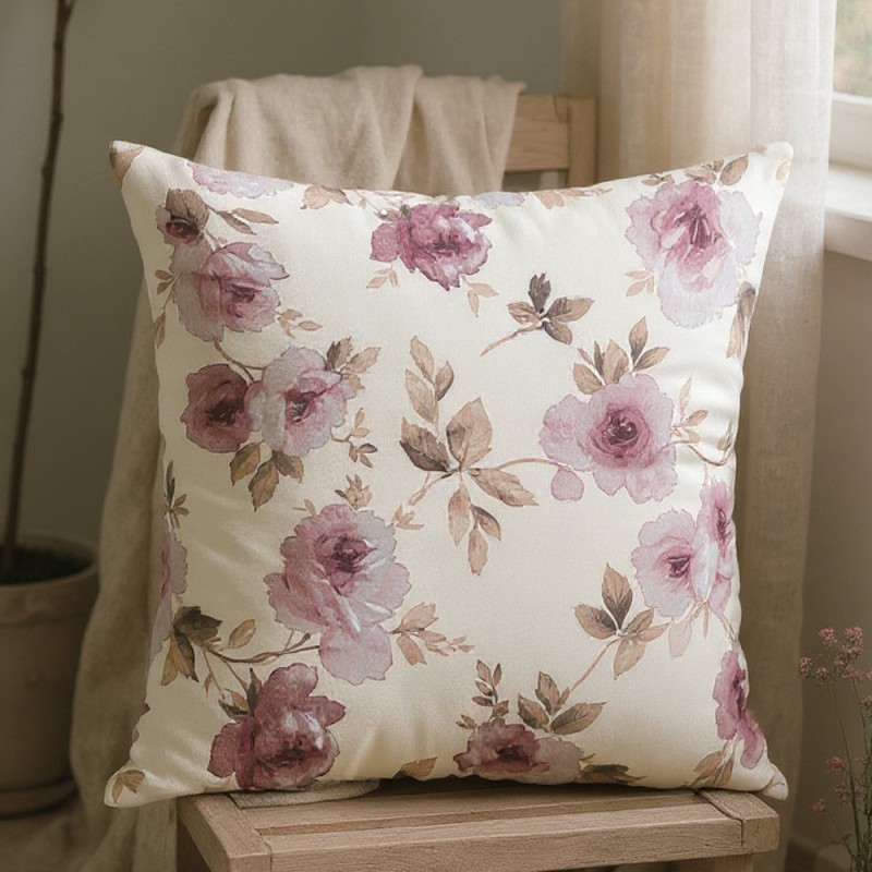cuscino d'arredo collezione Andromaca con romantici fiori rosa