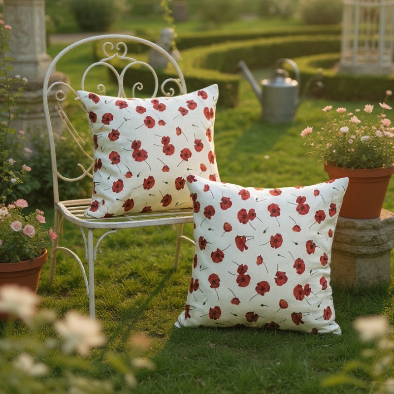 Collezione Calipso - cuscino in cotone con Papaveri Rossi