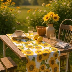 Runner da Tavola Artigianale in cotone con girasoli Teia