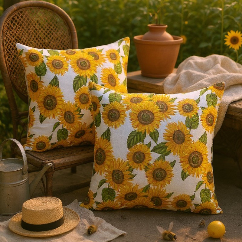 Arredo Teia - cuscino con fantasia girasoli giallo ocra – Made in Italy