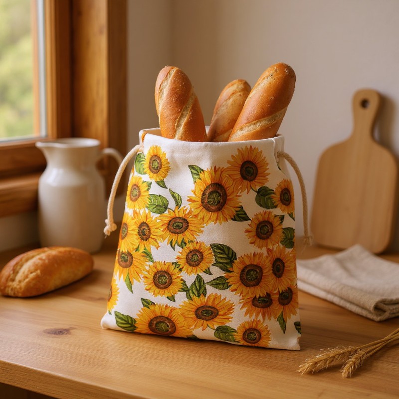 Sacco portapane Teia con girasoli giallo ocra – Made in Italy
