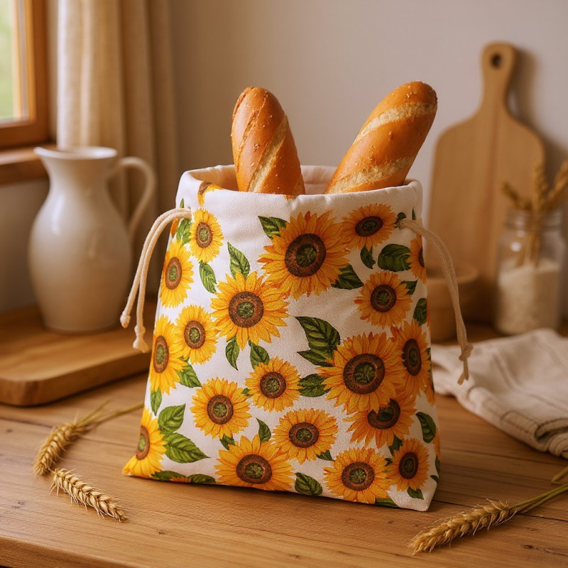 Sacco portapane Teia con girasoli giallo ocra – Made in Italy esempio