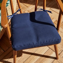 Cuscino coprisedie Zefiro blu scuro con laccetti e imbottitura rimuovibile
