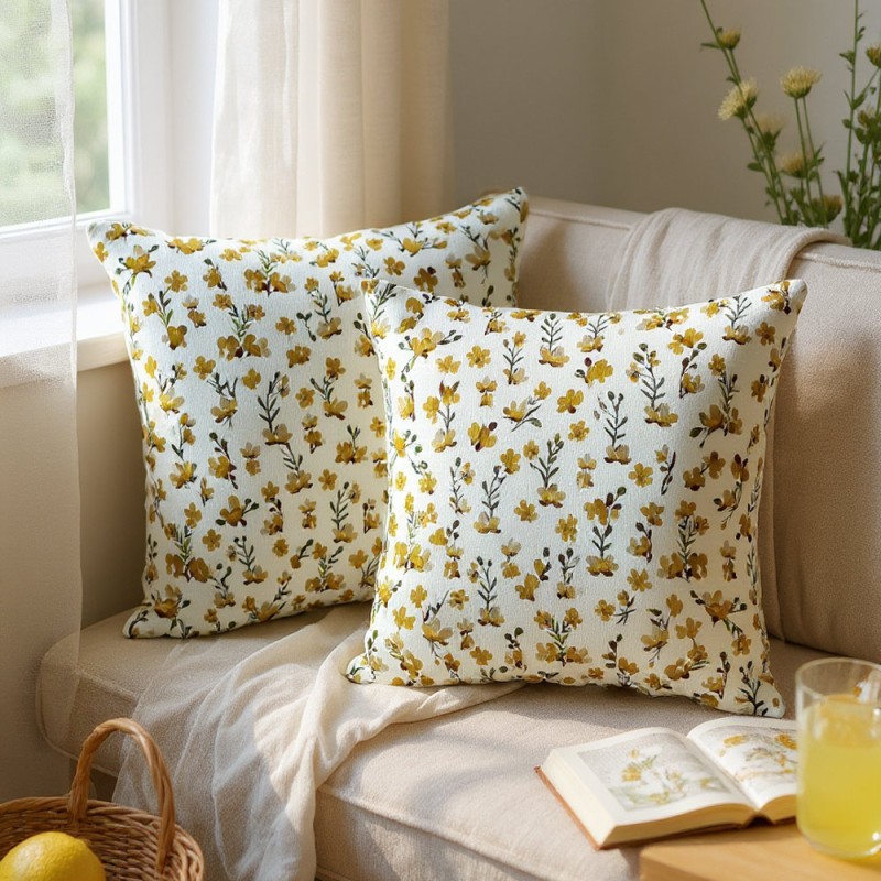 Cuscino d’arredo Talia shabby provenzale con fiorellini delicati gialli