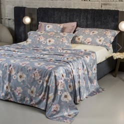 Completo letto matrimoniale floreale in raso di cotone linea Ociroe