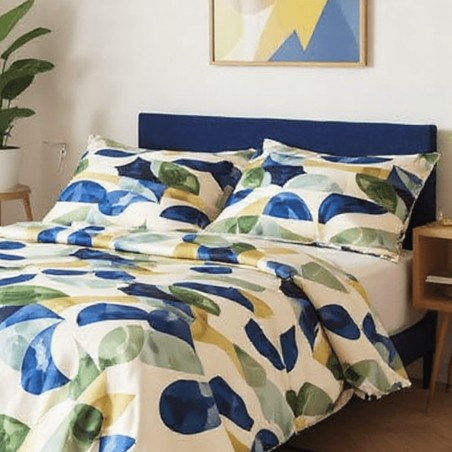 Admete: il completo letto matrimoniale in raso di cotone con fantasia fluida e geometrica - lemoire home