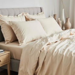 Lenzuola Urania in raso di cotone a tinta unita - BEIGE