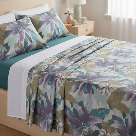 Completo letto Hyacinthos, set di lenzuola matrimoniali - ottanio