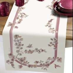 Elegante runner da tavola bianco e malva collezione Leda