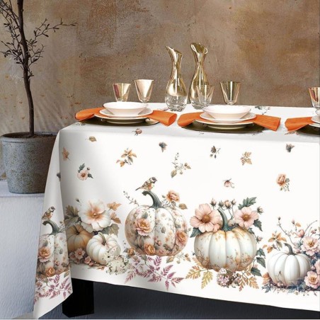 Tovaglia autunnale Made in Italy in cotone con zucche floreali - linea Carpo