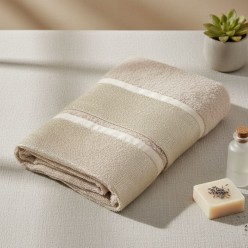 Set asciugamani Lemno in cotone color biscotto con bordo jacquard