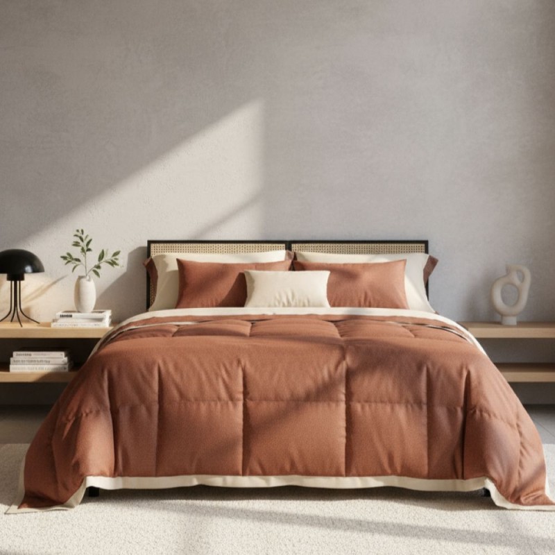 Completo Letto Iadi Lenzuola matrimoniali con bordo jaquard - Terracotta