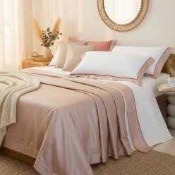 Completo Letto Iadi Lenzuola matrimoniali con bordo jaquard - Rosa