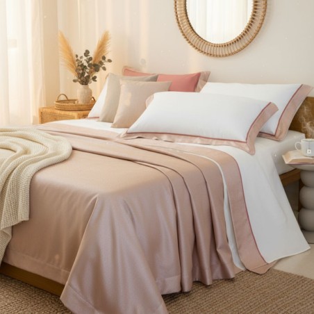 Completo Letto Iadi Lenzuola matrimoniali con bordo jaquard - Rosa