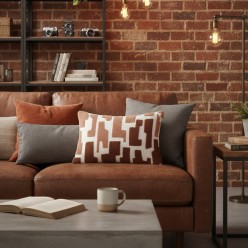 Cuscino rettangolare stile industial in cotone con ricami geometrici