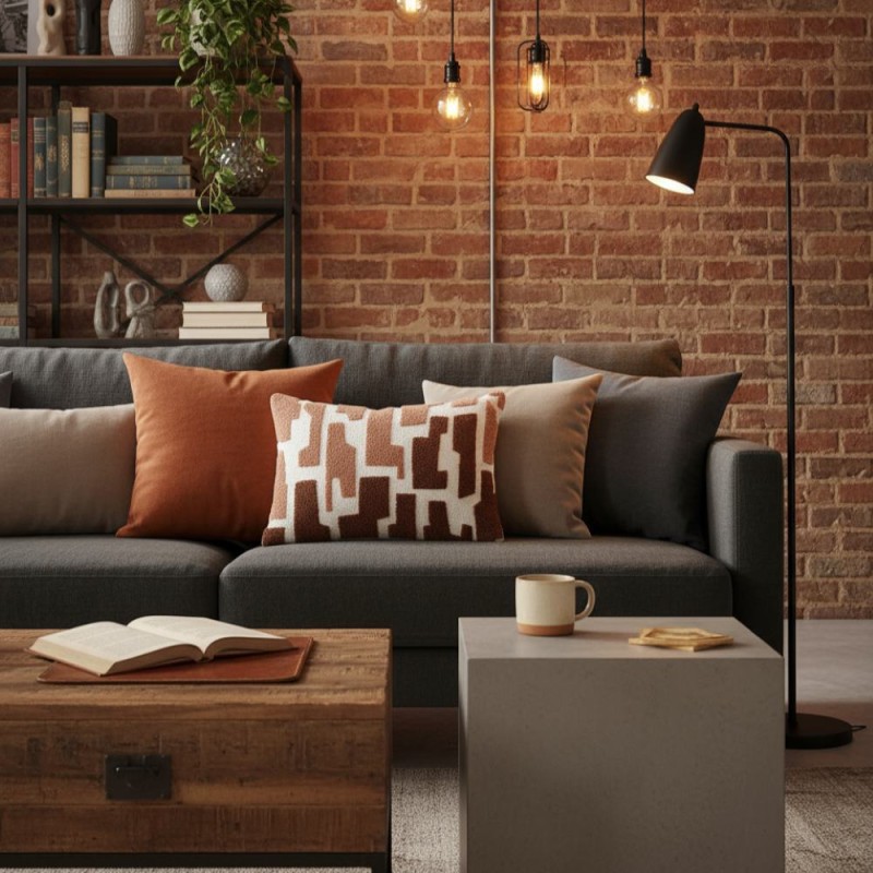 Cuscino rettangolare stile industial in cotone con ricami geometrici  lemoirehome