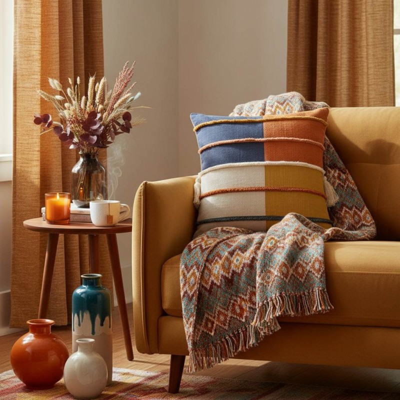 Cuscino decorativo in Patchwork dai colori autunnali l'oca nera per Lemoire Home