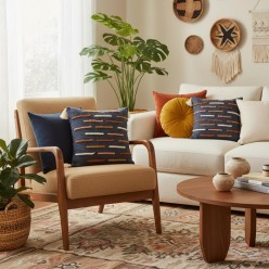 Cuscino geometrico in cotone con dettagli ricamati e texture a rilievo