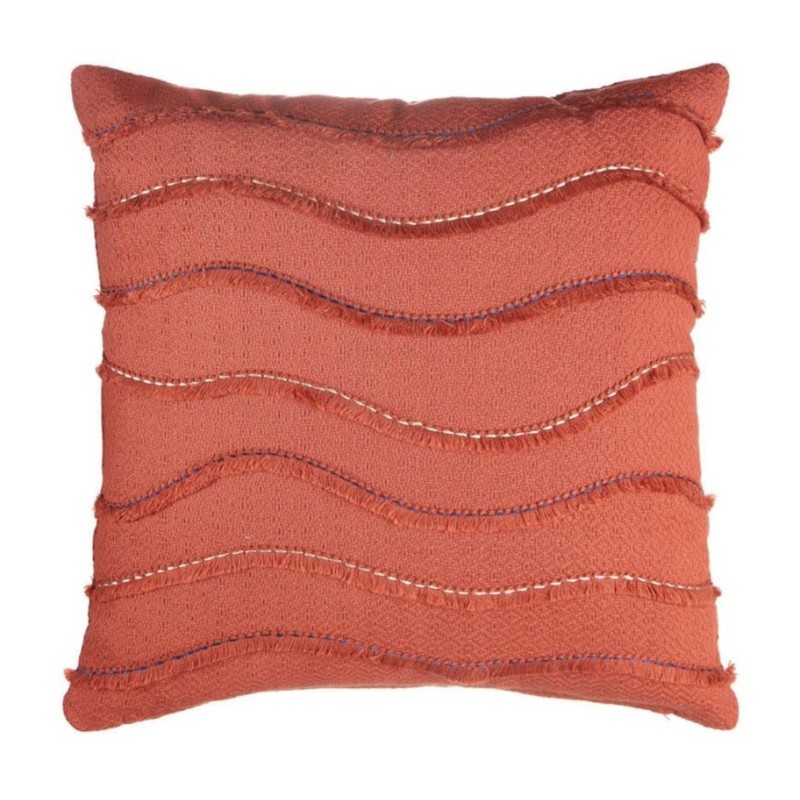 dettaglio prodotto Cuscino in cotone color ruggine con ricami ondulati