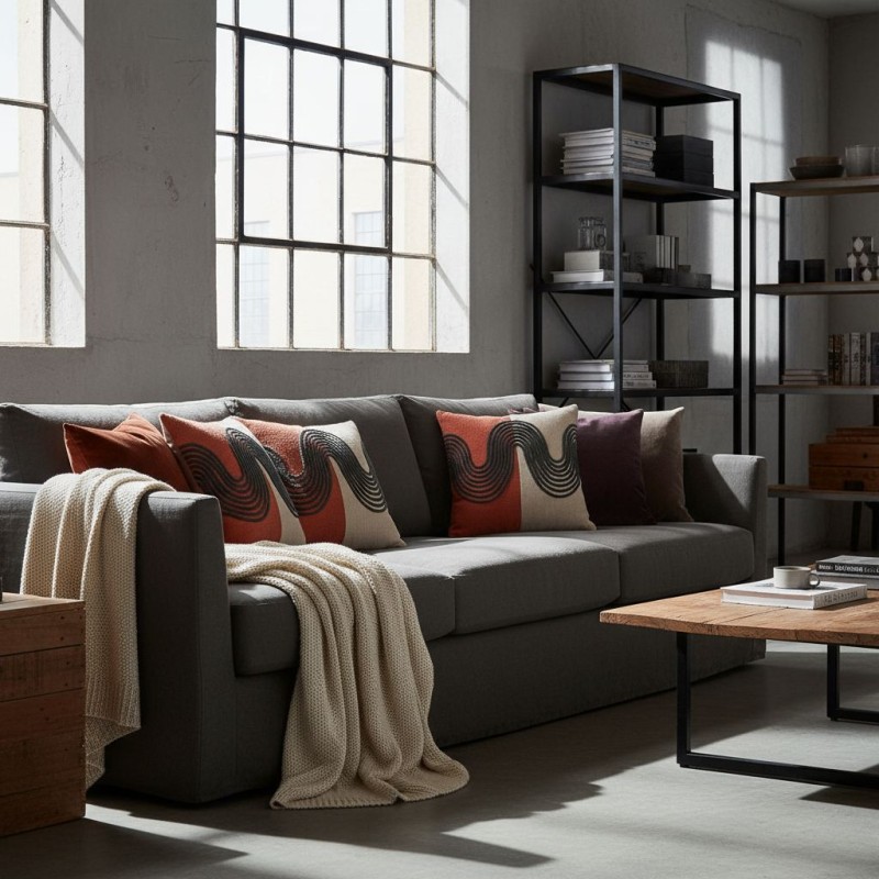 Cuscino bicolore in cotone con ricamo ondulato nero lemoire home - l'oca nera
