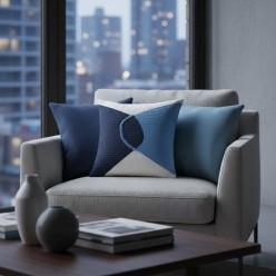 Cuscino decorativo geometrico in Bianco, blu notte e azzurro polvere