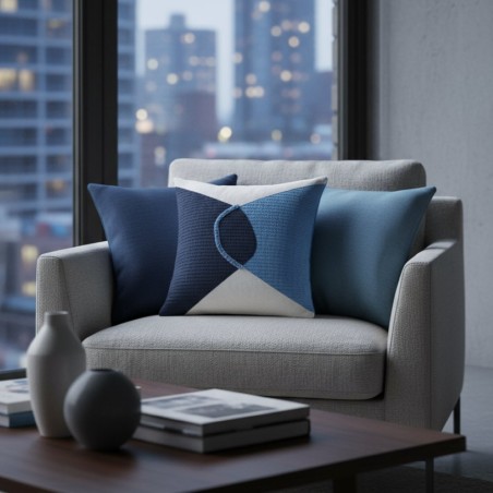 Cuscino decorativo geometrico in Bianco, blu notte e azzurro polvere