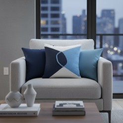 Cuscino decorativo geometrico in Bianco, blu notte e azzurro polvere