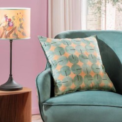 Cuscino decorativo in velluto con gigli bianchi – Retro geometrico verde