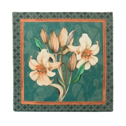Cuscino decorativo in velluto con gigli bianchi – Retro geometrico verde