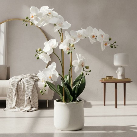 L’Orchidea Phalaenopsis artificiale con foglie è una riproduzione elegante e luminosa