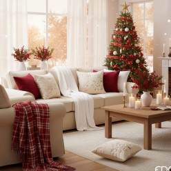 Natale in salotto - Cuscino effetto peluche natalizio in bianco con ricami oro