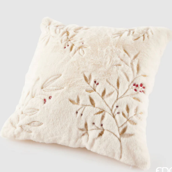 Natale in salotto - Cuscino effetto peluche natalizio in bianco con ricami oro