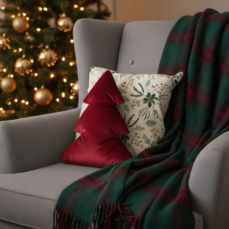 cuscino rosso a forma di albero di natale