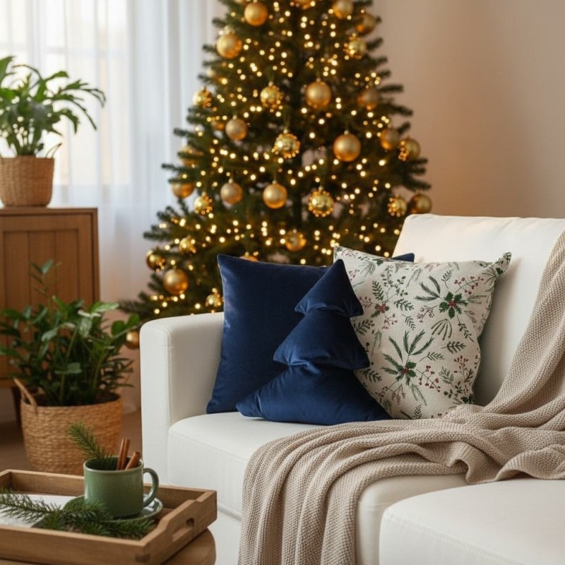 cuscino blu a forma di albero di natale lemoirehome