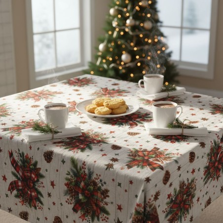 Tovaglia con fiocchi di Natale in tartan Natalizia Parnaso - Lemoire Home