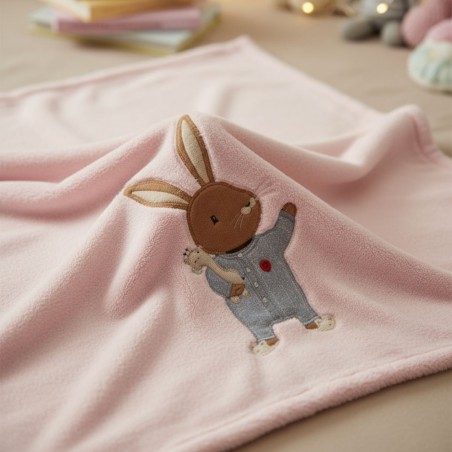 Plaid rosa in pelliccetta con coniglietto ricamato made in Italy