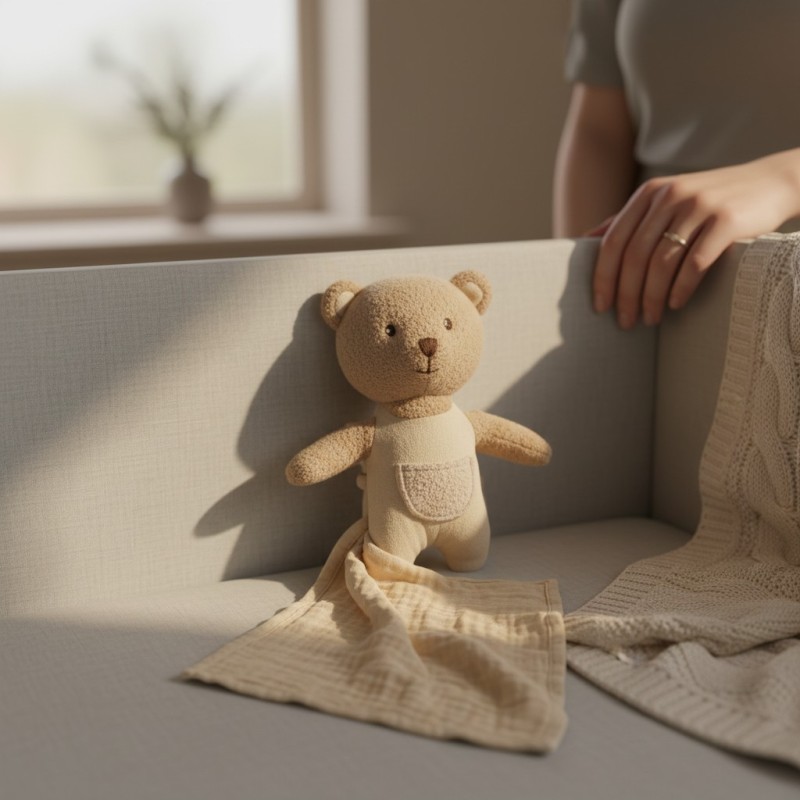 Doudou Orsetto Marcel per neonato in peluche ultra-soft con taschina lemoirehome
