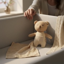 Doudou Orsetto Marcel per neonato in peluche ultra-soft con taschina
