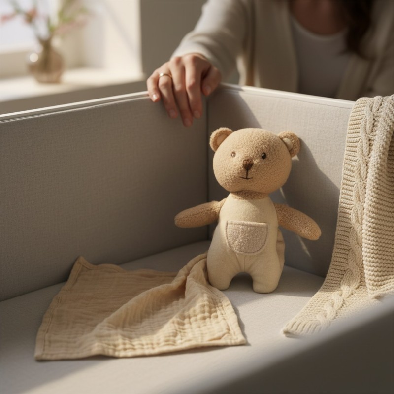 Doudou Orsetto Marcel per neonato in peluche ultra-soft con taschina