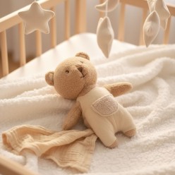 Doudou Orsetto Marcel per neonato in peluche ultra-soft con taschina lemoirehome pensiero nascita