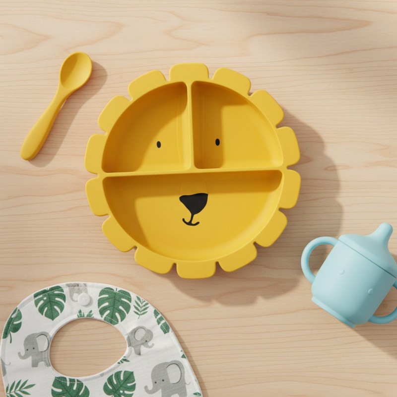 Porta la magia della giungla a tavola con il Piatto in Silicone Mr.Lion ambientato