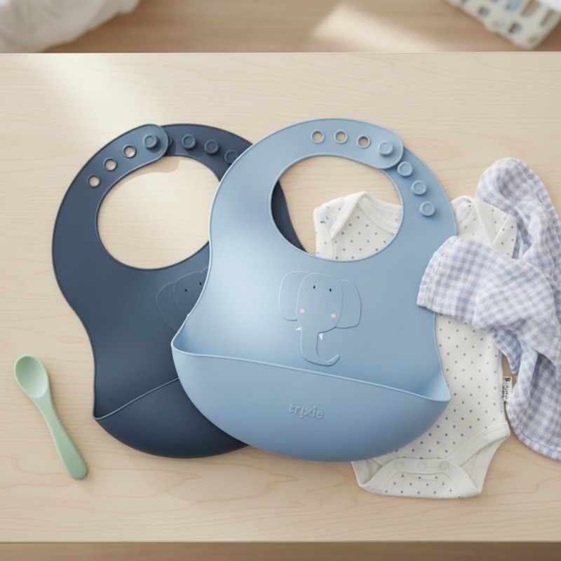 Pratico set di 2 Bavaglini in silicone elefantino per la pappa