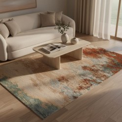 Tappeto L'Oca Nera Contemporaneo Astratto Beige Ruggine Azzurro Le Moire Home