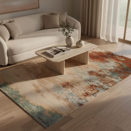 Tappeto L'Oca Nera Contemporaneo Astratto Beige Ruggine Azzurro Le Moire Home