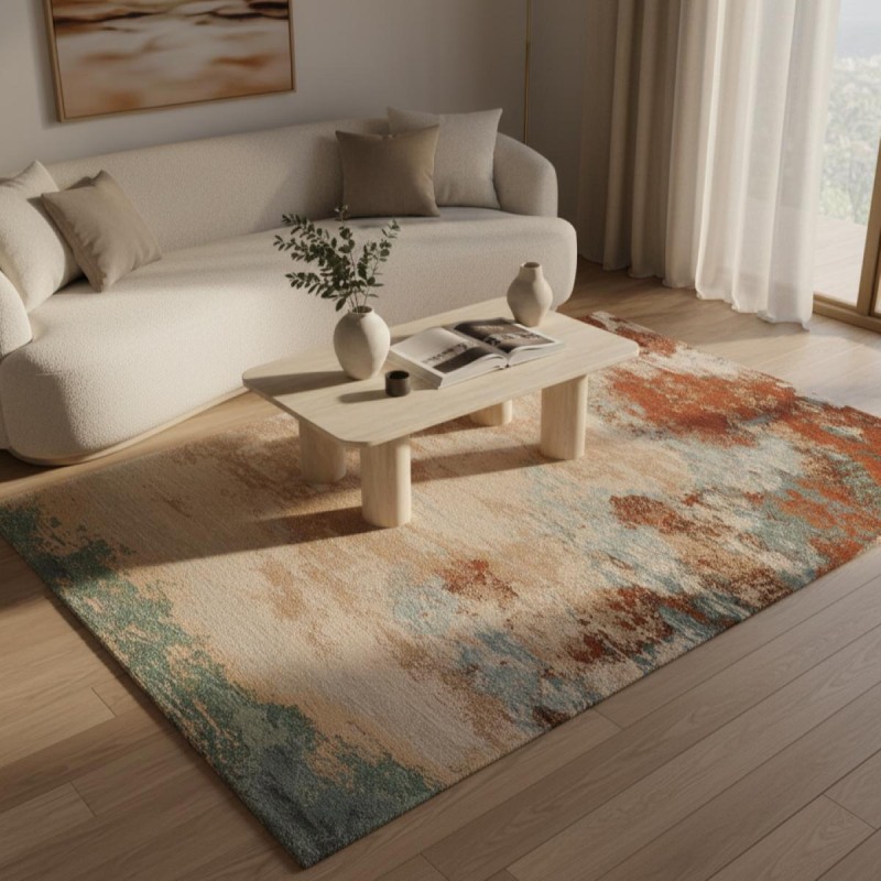Tappeto Astratto 160x230 L'Oca Nera in Soggiorno Moderno Tonalità Terra e Acqua Tappeto Astratto 160x230 L'Oca Nera in Soggiorno Moderno Tonalità Terra e Acqua